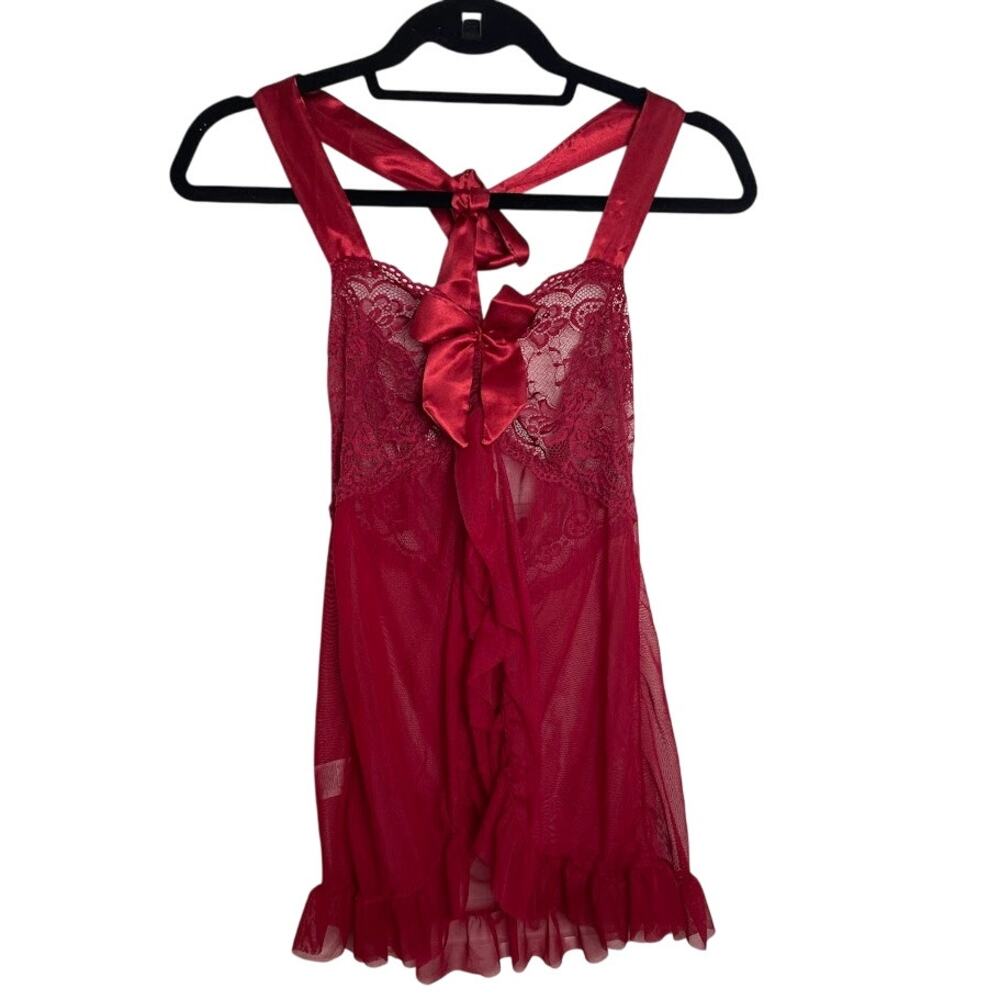 Avidlove Red Lingerie Lace Babydoll Halter Sexy nightgown Bow Front Negligee Sm‎